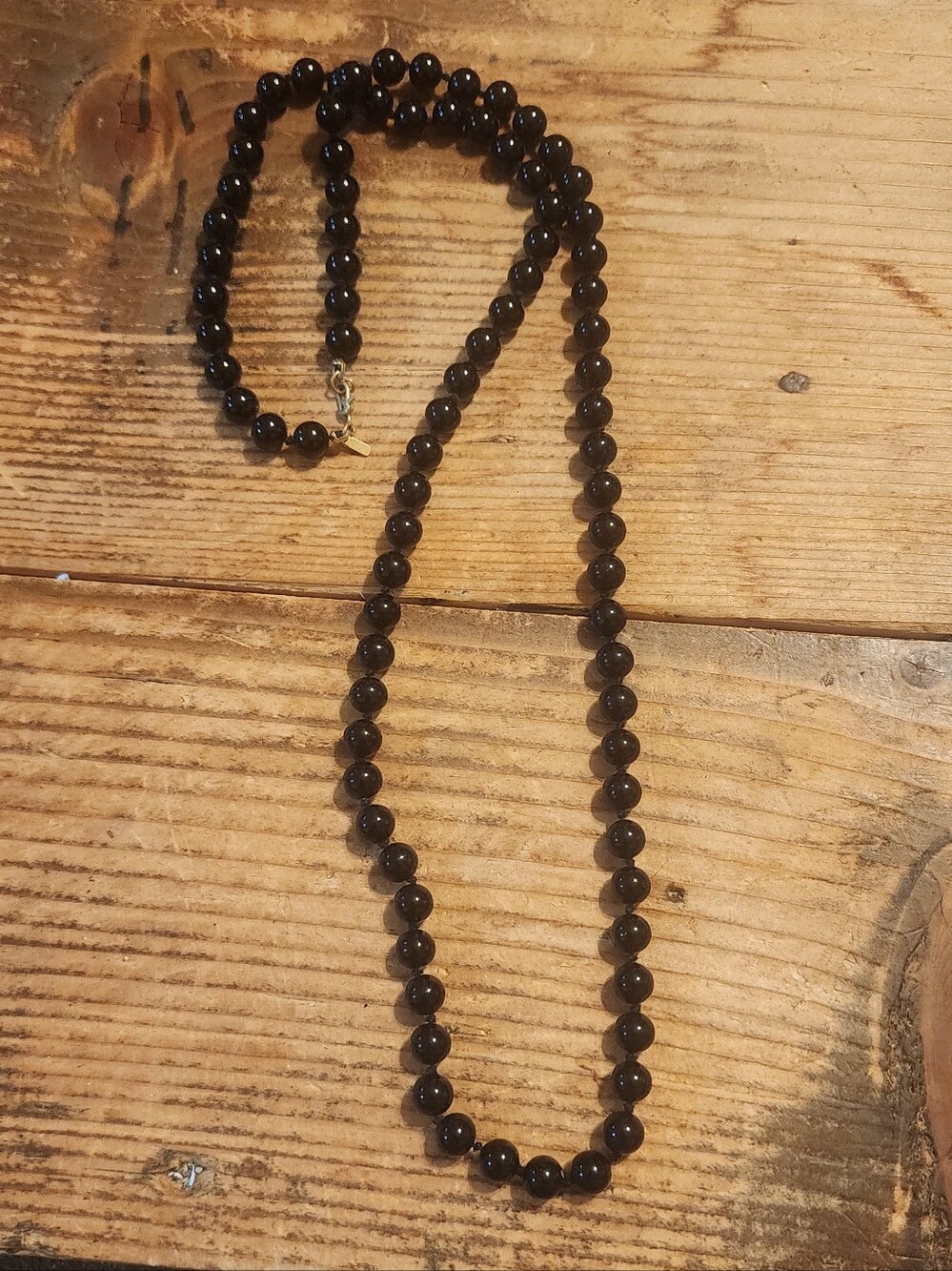 Monet Black Beaded Strand Necklace with Gold Accent
